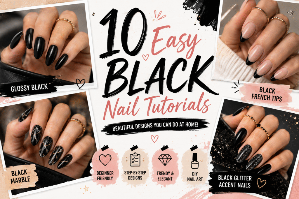 Easy black nail tutorial for beginners