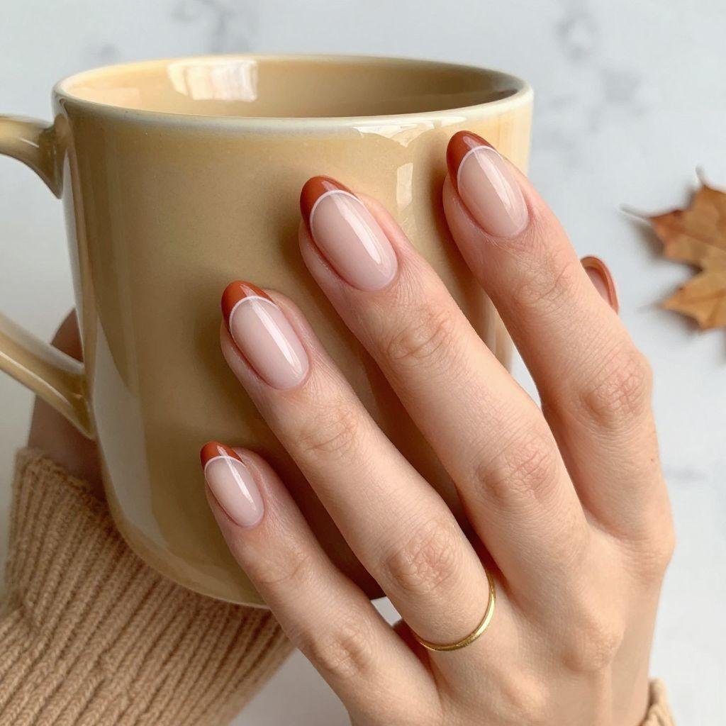 Burnt orange fall nails with glossy finish