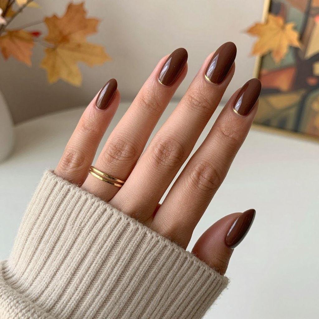 Glossy chocolate brown autumn nails