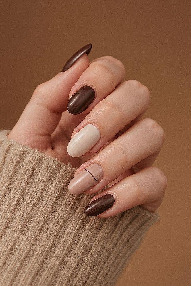 Simple autumn nail designs in warm colors
