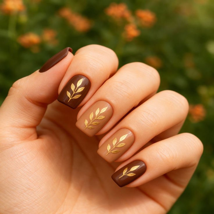 Cute fall nails with pumpkin accents