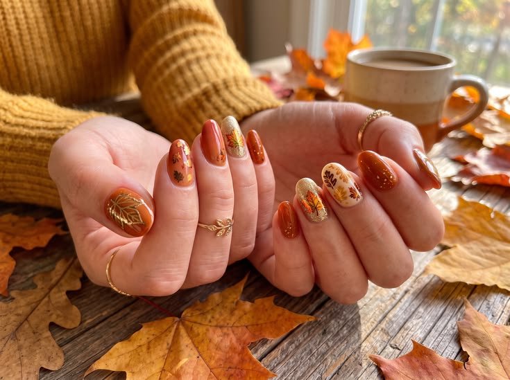 Cozy Fall Nail Designs with plaid patterns