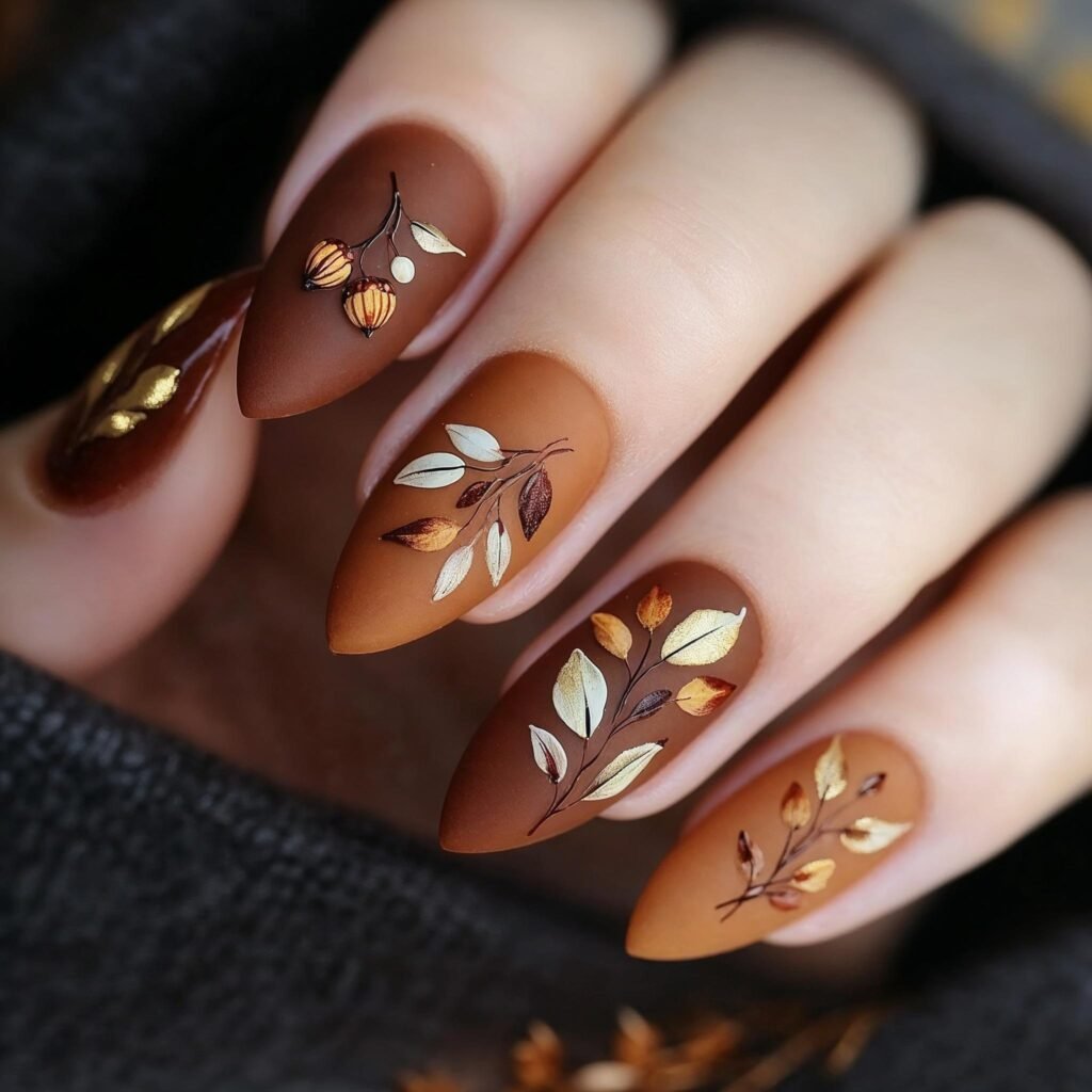 Matte mocha brown autumn nails