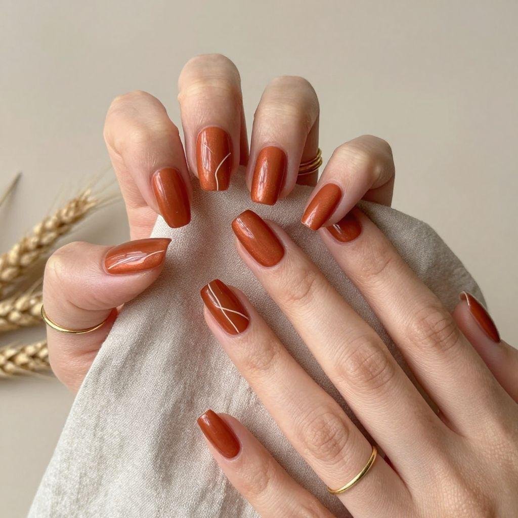 Burnt orange almond fall nails